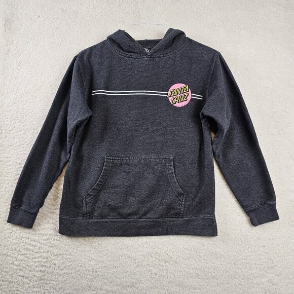 Santa Cruz Sweatshirt Women's Large Faded Black Hoodie Double Sided Pink Logo - Picture 1 of 13